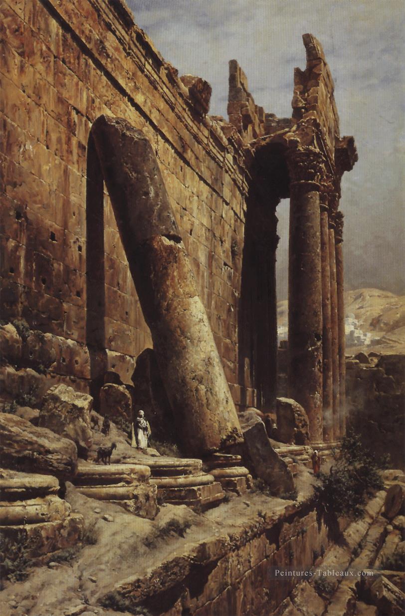 Ruinas del Templo de Baalbek Gustav Bauernfeind orientaliste Peintures à l'huile